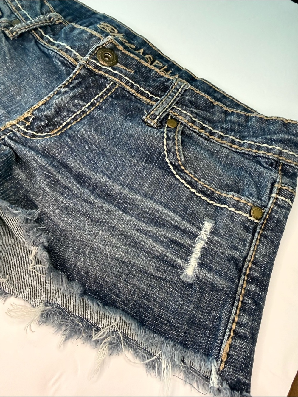 Blue Asphalt - Distressed Denim Shorts  | Size 5 | Low Rise Stretch Y2K Festival